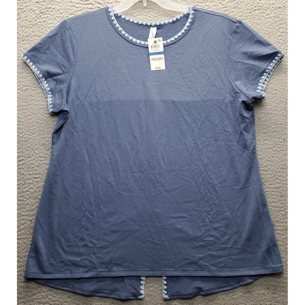 Ideology Balance Blouse Top Womens XL Blue Koi Short Sleeve Vented Back Pullover